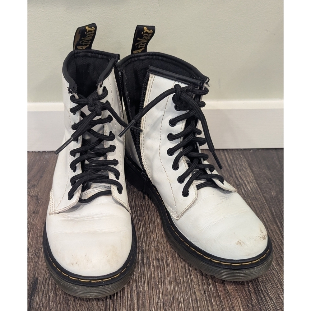 Doc Martens White Leather Combat Lace Up Side Zip Boots Size 3